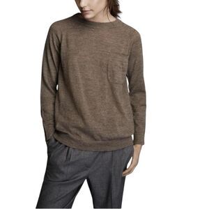 Zady Women's L 100% Alpaca Taupe Brown Crewneck Sweater w/ Pocket Long Sleeve